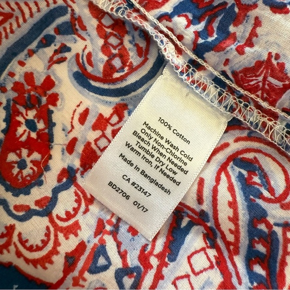 Talbots Red White Blue Paisley Long Sleeve Button Front Lightweight Blouse Top - Picture 9 of 11